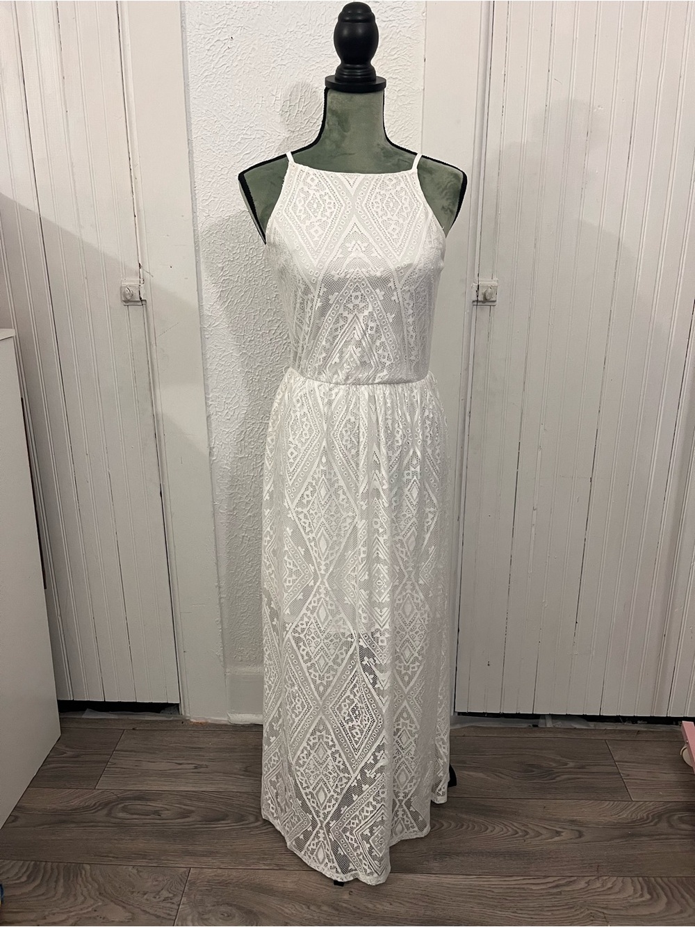 White Lace Maxi Dress with High Halter